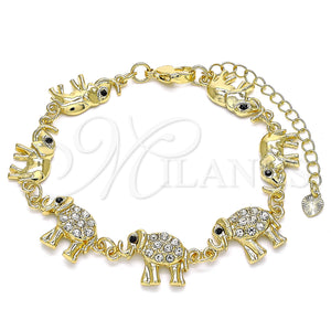Gold Filled Bracelet — Fancy Bracelet Elephant Design with White and Black — main product view — SKU 141033 | Oro Laminado brazalete — elegante Bracelet Elephant diseño with blanco and negro — SKU 141033