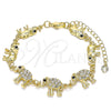 Oro Laminado Fancy Bracelet, Gold Filled Style Elephant Design, with White and Black Crystal, Polished, Golden Finish, 03.380.0036.07 (09 MM Thickness, 7 Inches Length)