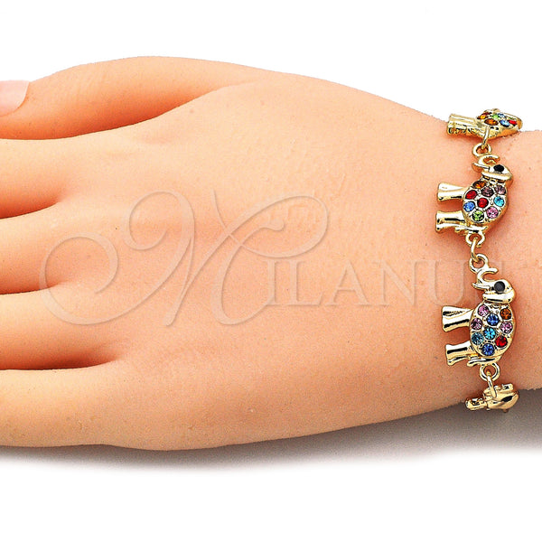Gold Filled Bracelet — Fancy Bracelet Elephant Design with Multicolor Crystal Polished — alternate product view — SKU 141034 | Oro Laminado brazalete — elegante Bracelet Elephant diseño with Multicolor cristal pulido — SKU 141034