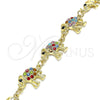 Oro Laminado Fancy Bracelet, Gold Filled Style Elephant Design, with Multicolor Crystal, Polished, Golden Finish, 03.380.0036.1.07 (09 MM Thickness, 7 Inches Length)