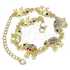 Oro Laminado Fancy Bracelet, Gold Filled Style Elephant Design, with Multicolor Crystal, Polished, Golden Finish, 03.380.0036.1.07 (09 MM Thickness, 7 Inches Length)