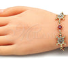 Oro Laminado Fancy Bracelet, Gold Filled Style Turtle and Evil Eye Design, with White and Black Crystal, Red Resin Finish, Golden Finish, 03.380.0039.1.07 (14 MM Thickness, 7 Inches Length)