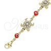 Oro Laminado Fancy Bracelet, Gold Filled Style Turtle and Evil Eye Design, with White and Black Crystal, Red Resin Finish, Golden Finish, 03.380.0039.1.07 (14 MM Thickness, 7 Inches Length)