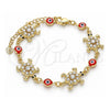 Oro Laminado Fancy Bracelet, Gold Filled Style Turtle and Evil Eye Design, with White and Black Crystal, Red Resin Finish, Golden Finish, 03.380.0039.1.07 (14 MM Thickness, 7 Inches Length)