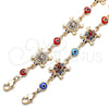 Oro Laminado Fancy Bracelet, Gold Filled Style Turtle and Evil Eye Design, with White and Black Crystal, Red Resin Finish, Golden Finish, 03.380.0039.1.07 (14 MM Thickness, 7 Inches Length)