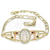 Oro Laminado Fancy Bracelet, Gold Filled Style Guadalupe and Dolphin Design, with White and Black Crystal, Polished, Tricolor, 03.380.0041.08 (04 MM Thickness, 8 Inches Length)