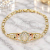 Oro Laminado Fancy Bracelet, Gold Filled Style Guadalupe and Dolphin Design, with White and Black Crystal, Polished, Tricolor, 03.380.0041.08 (04 MM Thickness, 8 Inches Length)