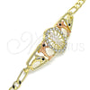 Oro Laminado Fancy Bracelet, Gold Filled Style San Judas and Dolphin Design, with White and Black Crystal, Polished, Tricolor, 03.380.0043.08 (04 MM Thickness, 8 Inches Length)