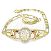 Oro Laminado Fancy Bracelet, Gold Filled Style San Judas and Dolphin Design, with White and Black Crystal, Polished, Tricolor, 03.380.0043.08 (04 MM Thickness, 8 Inches Length)