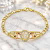 Oro Laminado Fancy Bracelet, Gold Filled Style San Judas and Dolphin Design, with White and Black Crystal, Polished, Tricolor, 03.380.0043.08 (04 MM Thickness, 8 Inches Length)