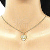 Oro Laminado Earring and Pendant Adult Set, Gold Filled Style Evil Eye and Heart Design, with White Cubic Zirconia, Polished, Golden Finish, 10.379.0023