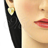 Oro Laminado Earring and Pendant Adult Set, Gold Filled Style Evil Eye and Heart Design, with White Cubic Zirconia, Polished, Golden Finish, 10.379.0023