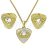 Oro Laminado Earring and Pendant Adult Set, Gold Filled Style Evil Eye and Heart Design, with White Cubic Zirconia, Polished, Golden Finish, 10.379.0023