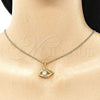 Oro Laminado Earring and Pendant Adult Set, Gold Filled Style Evil Eye Design, with White Cubic Zirconia, Polished, Golden Finish, 10.379.0024