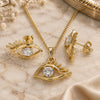 Oro Laminado Earring and Pendant Adult Set, Gold Filled Style Evil Eye Design, with White Cubic Zirconia, Polished, Golden Finish, 10.379.0024