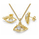 Oro Laminado Earring and Pendant Adult Set, Gold Filled Style Evil Eye Design, with White Cubic Zirconia, Polished, Golden Finish, 10.379.0024