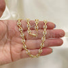 Oro Laminado Fancy Necklace, Gold Filled Style Puff Mariner Design, with White Micro Pave, Polished, Golden Finish, 04.63.1401.24 (06 MM Thickness, 24 Inches Length)
