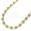 Oro Laminado Fancy Necklace, Gold Filled Style Puff Mariner Design, with White Micro Pave, Polished, Golden Finish, 04.63.1401.24 (06 MM Thickness, 24 Inches Length)