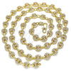 Oro Laminado Fancy Necklace, Gold Filled Style Puff Mariner Design, with White Micro Pave, Polished, Golden Finish, 04.63.1401.24 (06 MM Thickness, 24 Inches Length)