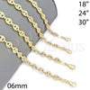 Oro Laminado Fancy Necklace, Gold Filled Style Puff Mariner Design, with White Micro Pave, Polished, Golden Finish, 04.63.1401.24 (06 MM Thickness, 24 Inches Length)