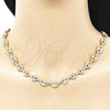 Oro Laminado Fancy Necklace, Gold Filled Style Puff Mariner Design, with White Micro Pave, Polished, Golden Finish, 04.63.1402.24 (08 MM Thickness, 24 Inches Length)