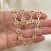 Oro Laminado Fancy Necklace, Gold Filled Style Puff Mariner Design, with White Micro Pave, Polished, Golden Finish, 04.63.1402.24 (08 MM Thickness, 24 Inches Length)