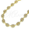 Oro Laminado Fancy Necklace, Gold Filled Style Puff Mariner Design, with White Micro Pave, Polished, Golden Finish, 04.63.1402.24 (08 MM Thickness, 24 Inches Length)