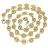Oro Laminado Fancy Necklace, Gold Filled Style Puff Mariner Design, with White Micro Pave, Polished, Golden Finish, 04.63.1402.24 (08 MM Thickness, 24 Inches Length)
