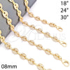 Oro Laminado Fancy Necklace, Gold Filled Style Puff Mariner Design, with White Micro Pave, Polished, Golden Finish, 04.63.1402.24 (08 MM Thickness, 24 Inches Length)