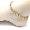 Oro Laminado Fancy Anklet, Gold Filled Style Puff Mariner Design, with White Micro Pave, Polished, Golden Finish, 04.63.1402.10 (08 MM Thickness, 10 Inches Length)