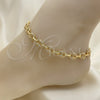 Oro Laminado Fancy Anklet, Gold Filled Style Puff Mariner Design, with White Micro Pave, Polished, Golden Finish, 04.63.1402.10 (08 MM Thickness, 10 Inches Length)