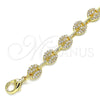 Oro Laminado Fancy Anklet, Gold Filled Style Puff Mariner Design, with White Micro Pave, Polished, Golden Finish, 04.63.1402.10 (08 MM Thickness, 10 Inches Length)