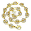 Oro Laminado Fancy Anklet, Gold Filled Style Puff Mariner Design, with White Micro Pave, Polished, Golden Finish, 04.63.1402.10 (08 MM Thickness, 10 Inches Length)