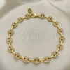 Oro Laminado Fancy Anklet, Gold Filled Style Puff Mariner Design, with White Micro Pave, Polished, Golden Finish, 04.63.1402.10 (08 MM Thickness, 10 Inches Length)