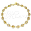 Oro Laminado Fancy Anklet, Gold Filled Style Puff Mariner Design, with White Micro Pave, Polished, Golden Finish, 04.63.1402.10 (08 MM Thickness, 10 Inches Length)