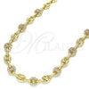 Oro Laminado Fancy Necklace, Gold Filled Style Puff Mariner Design, with White Micro Pave, Polished, Golden Finish, 04.63.1406.24 (06 MM Thickness, 24 Inches Length)