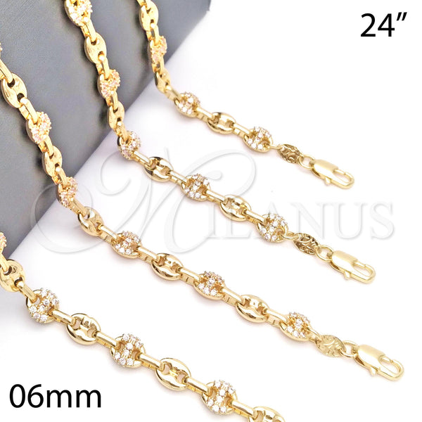 Gold Filled Necklace — Fancy Necklace Puff Mariner Design with White Micro — main product view — SKU 141069 | Oro Laminado collar — elegante Necklace Puff Mariner diseño with blanco Micro — SKU 141069