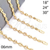 Oro Laminado Fancy Necklace, Gold Filled Style Puff Mariner Design, with White Micro Pave, Polished, Golden Finish, 04.63.1406.24 (06 MM Thickness, 24 Inches Length)