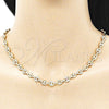 Oro Laminado Fancy Necklace, Gold Filled Style Puff Mariner Design, with White Micro Pave, Polished, Golden Finish, 04.63.1406.30 (06 MM Thickness, 30 Inches Length)