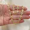 Oro Laminado Fancy Necklace, Gold Filled Style Puff Mariner Design, with White Micro Pave, Polished, Golden Finish, 04.63.1406.30 (06 MM Thickness, 30 Inches Length)