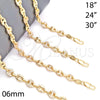 Oro Laminado Fancy Necklace, Gold Filled Style Puff Mariner Design, with White Micro Pave, Polished, Golden Finish, 04.63.1406.30 (06 MM Thickness, 30 Inches Length)