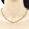 Oro Laminado Fancy Necklace, Gold Filled Style Puff Mariner Design, with White Micro Pave, Polished, Golden Finish, 04.63.1407.24 (08 MM Thickness, 24 Inches Length)