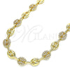 Oro Laminado Fancy Necklace, Gold Filled Style Puff Mariner Design, with White Micro Pave, Polished, Golden Finish, 04.63.1407.24 (08 MM Thickness, 24 Inches Length)