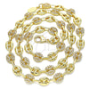 Oro Laminado Fancy Necklace, Gold Filled Style Puff Mariner Design, with White Micro Pave, Polished, Golden Finish, 04.63.1407.24 (08 MM Thickness, 24 Inches Length)