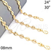 Oro Laminado Fancy Necklace, Gold Filled Style Puff Mariner Design, with White Micro Pave, Polished, Golden Finish, 04.63.1407.24 (08 MM Thickness, 24 Inches Length)