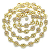 Oro Laminado Fancy Necklace, Gold Filled Style Puff Mariner Design, with White Micro Pave, Polished, Golden Finish, 04.63.1407.30 (08 MM Thickness, 30 Inches Length)