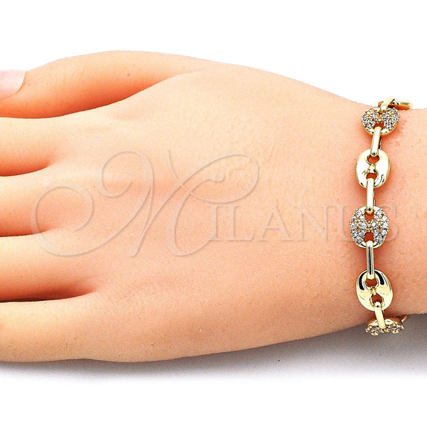 Gold Filled Bracelet — Fancy Bracelet Puff Mariner Design with White Micro — alternate product view — SKU 141075 | Oro Laminado brazalete — elegante Bracelet Puff Mariner diseño with blanco Micro — SKU 141075