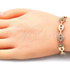 Oro Laminado Fancy Bracelet, Gold Filled Style Puff Mariner Design, with White Micro Pave, Polished, Golden Finish, 04.63.1407.08 (08 MM Thickness, 8 Inches Length)