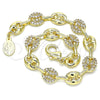 Oro Laminado Fancy Bracelet, Gold Filled Style Puff Mariner Design, with White Micro Pave, Polished, Golden Finish, 04.63.1407.08 (08 MM Thickness, 8 Inches Length)