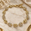 Oro Laminado Fancy Bracelet, Gold Filled Style Puff Mariner Design, with White Micro Pave, Polished, Golden Finish, 04.63.1407.08 (08 MM Thickness, 8 Inches Length)